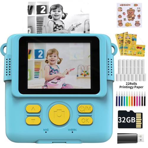 Caméra Instantanée Pour Enfants - Appareil Photo Instantané 1080p Pour Enfants, Avec Papier'impression Thermique, Jouets De Noël