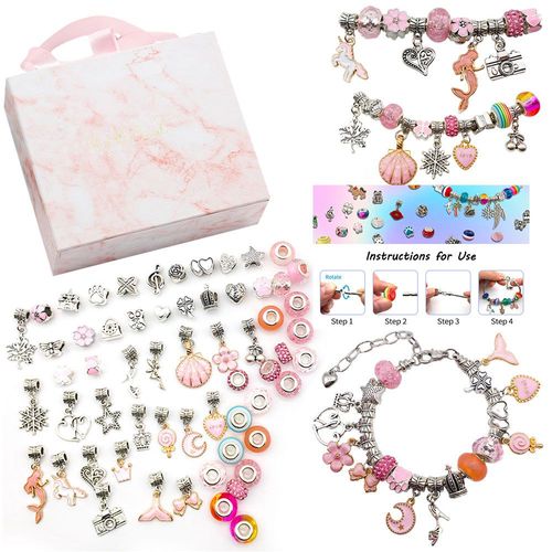 Kit De Fabrication De Bracelets À Breloques Pour Filles, Bijoux Comprenant Des Perles, Des Chaînes Serpent, Jouet De Bricolage Pour Enfants, Cadeau D'anniversaire Pour Filles