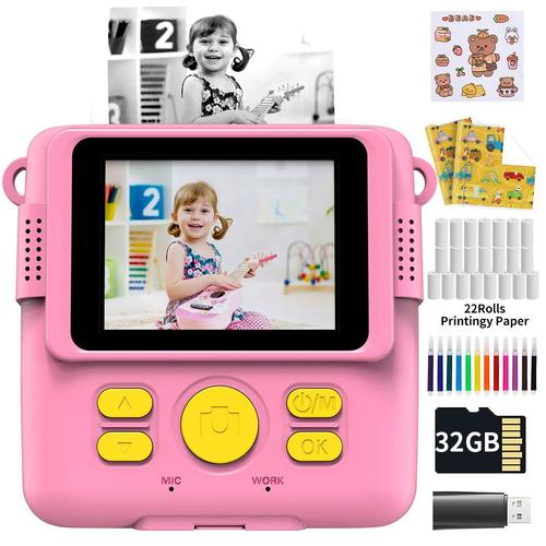 Caméra Instantanée Pour Enfants - Appareil Photo Instantané 1080p Pour Enfants, Avec Papier'impression Thermique, Jouets De Noël