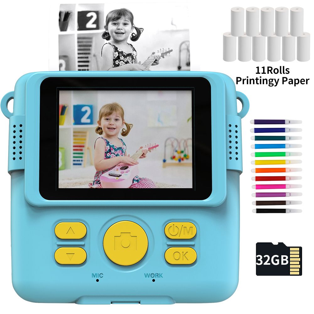 Caméra Instantanée Pour Enfants - Appareil Photo Instantané 1080p Pour Enfants, Avec Papier'impression Thermique, Jouets De Noël