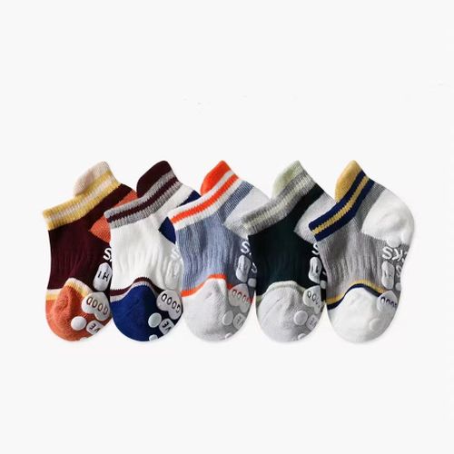 Chaussettes Antidérapantes Pour Bébé, En Coton, De Sol Pour Garçon Et Fille, 5 Paires Pour Enfant