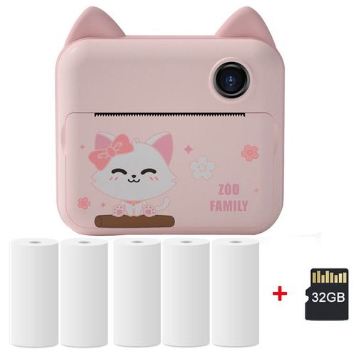 Cat 5 Rolls 32G - Appareil photo instantané à impression pour enfants, vidéo 1080P, appareil photo numérique avec papier imprimé, cadeau'anniversaire pour enfant, fille, garçon