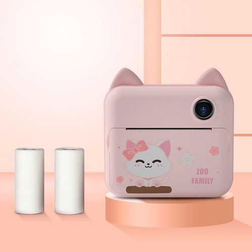 Cat 2 rouleaux - Appareil photo instantané à impression pour enfants, vidéo 1080P, appareil photo numérique avec papier imprimé, cadeau'anniversaire pour enfant, fille, garçon