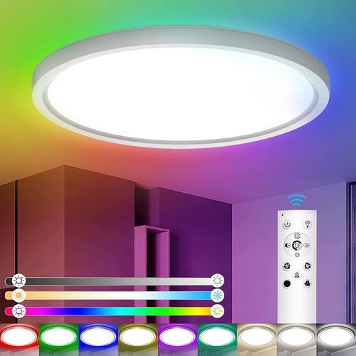 Plafonnier LED Dimmable, 24W+8W Plafonnier Rétro-éclairé RGB