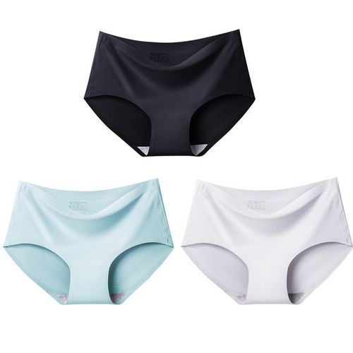 Ensemble De Sous-Vêtements Sans Couture En Soie, Culotte Lisse De Couleur Unie Pour Femmes Et Filles, 3 Pièces
