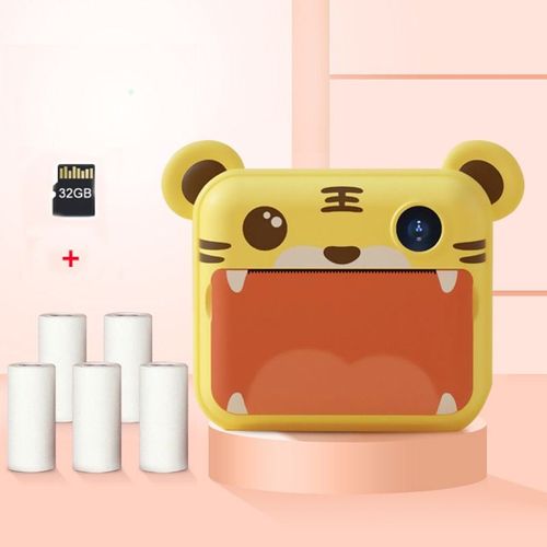 Tiger 5 Rolls 32G - Appareil photo instantané à impression pour enfants, vidéo 1080P, appareil photo numérique avec papier imprimé, cadeau'anniversaire pour enfant, fille, garçon