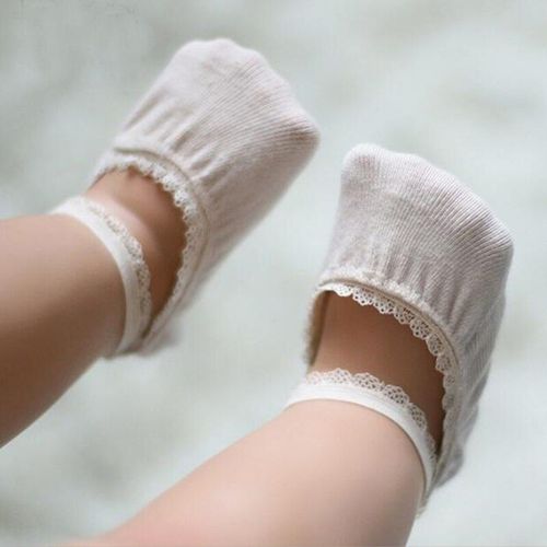 Chaussettes D'été En Coton Doux Pour Nouveau-Né, En Dentelle, Couleur Unie, Princesse, Pour Fille, Antidérapantes, Avec Semelles En Caoutchouc