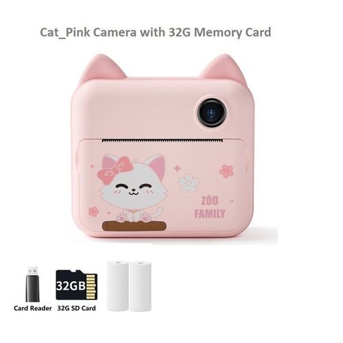 Cat 2 Rolls 32G - Appareil Photo Instantané Pour Enfants, 1080p, Avec Papier Imprimé, Pour Filles Et Garçons, Cadeau D'anniversaire