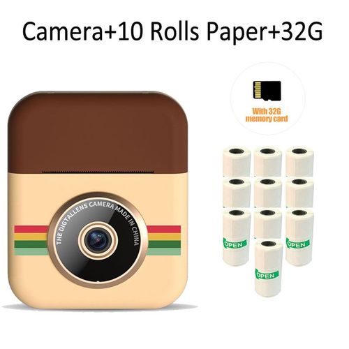 Camera 10 roule 32G - Appareil Photo Instantané Pour Enfants, Photo Numérique, Jouet Avec Papier, Pour Filles Et Garçons, Cadeau De Noël, Double Objectif, Enregistrement Vidéo Hd