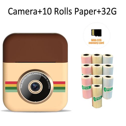Camera 10 roule 32G - Appareil Photo Instantané Pour Enfants, Photo Numérique, Jouet Avec Papier, Pour Filles Et Garçons, Cadeau De Noël, Double Objectif, Enregistrement Vidéo Hd