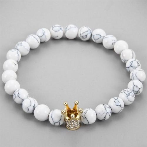 Nd2030 - Bracelet En Zircon Pour Hommes Et Femmes, Nouvelle Mode Impériale, Micro Pavé Cubique, Couronne, Breloque, Fleurs Blanches Craquelées, Perles En Pierre, Bijoux