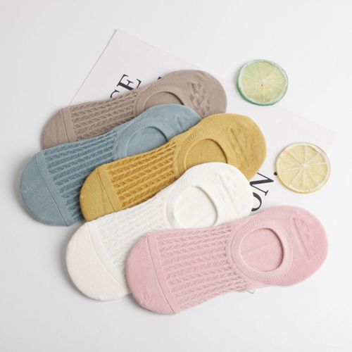 5 Paires De Chaussettes D'été En Maille Fine Pour Femmes, Invisibles Antidérapantes, En Silicone, Peu Profondes, Jolies Chaussettes De Bateau De Couleur Unie