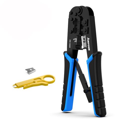 Ampcom Pince à Sertir Idéale pour Câbles Ethernet, Outil de Sertissage, 6P 8P, RJ11 RJ12 RJ45 et Lan