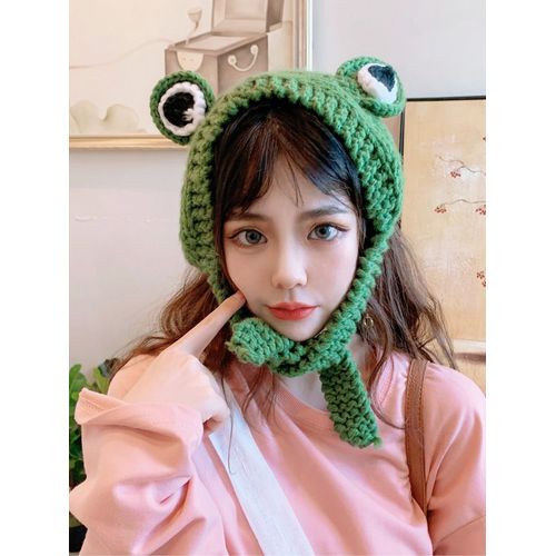 Chapeau Tricoté En Laine Pour Femme, Bandeau En Forme De Grenouille, Fait À La Main, Chaud, Mignon, Hiver