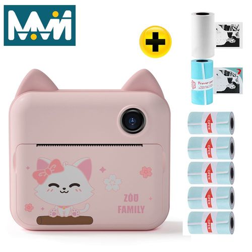 32g - avec 7 rouleaux de papier - Appareil Photo Numérique Instantané Pour Enfants, 1080p, Avec Papier Imprimé, Cadeau D'anniversaire Pour Filles Et Garçons
