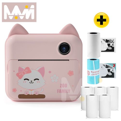 Standard - avec 7 rouleaux de papier - Appareil Photo Numérique Instantané Pour Enfants, 1080p, Avec Papier Imprimé, Cadeau D'anniversaire Pour Filles Et Garçons