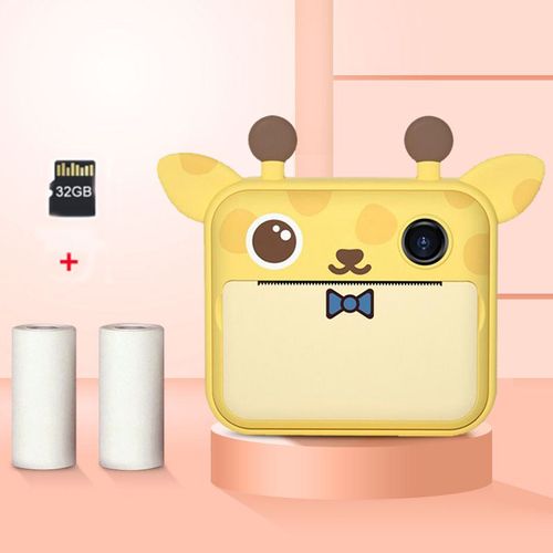 Yellow-2 Rolls-32 Go - Appareil Photo Numérique Instantané Pour Enfants, 1080p, Avec Papier Imprimé, Cadeau D'anniversaire Pour Filles Et Garçons