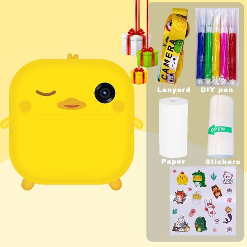 32 Go - jaune - Appareil Photo Numérique Instantané Pour Enfants, Imprimante Pour Cadeau D'anniversaire, Dinosaure, Photo Et Vidéo, Avec Papier D'impression