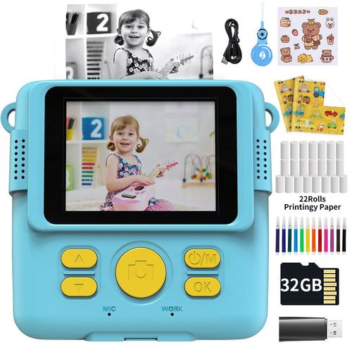 Caméra pour enfants - Appareil Photo numérique instantané pour enfants, impression thermique, vidéo HD 1080P, jouets'anniversaire pour garçons et filles