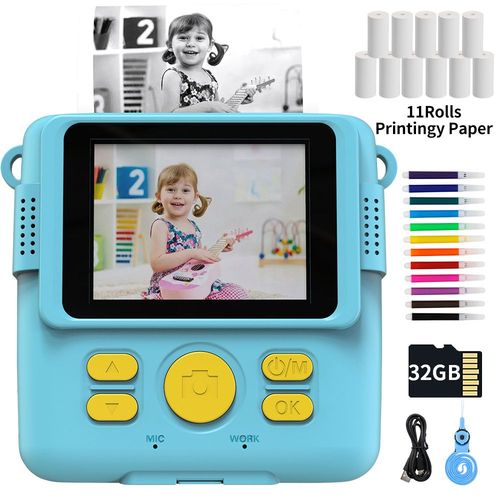 Caméra pour enfants - Appareil Photo numérique instantané pour enfants, impression thermique, vidéo HD 1080P, jouets'anniversaire pour garçons et filles