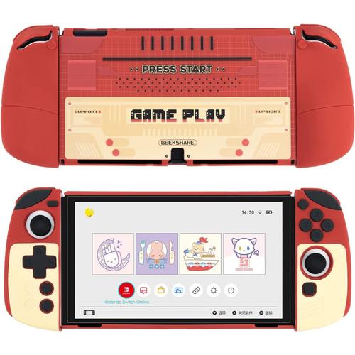 Coque De Protection Vintage En Silicone Souple Compatible Avec Console Nintendo Switch Oled Et Joy Con - Absorption Des Chocs Et Anti-Rayures - Coque Fine Pour Modèle Switch Oled - Rouge