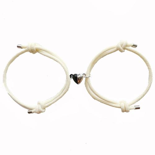 Coeur2 Beige - Bracelet Magnétique À Deux Moitiés De C¿Ur, 1 Paire, Pendentif En Acier, Pour Couple, Amoureux, Amitié, Corde Tressée, Bijoux Magnétiques