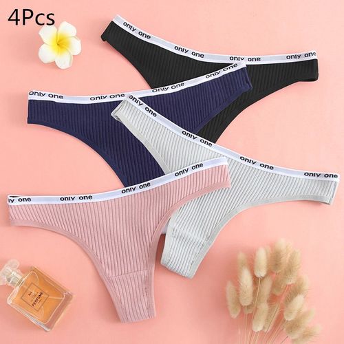 String En Coton Pour Femmes, 4 Pièces, Sous-Vêtements, Slips, Lingerie Sexy, Pantalon Intime, Lettre, Taille Basse
