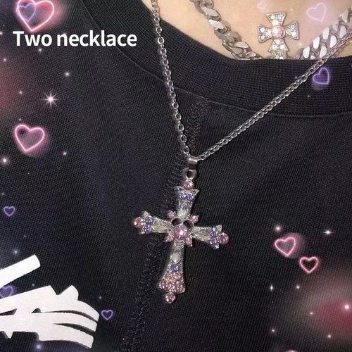 Collier Gothique En Zircon Rose Croisé, Pendentif Rétro Hip-Hop, Pour Boîte De Nuit, Tendance Fille, Nouvelle Collection