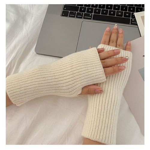 Gants Demi-Doigt Solides Pour Femmes, En Laine, Doux, Chaud, Tricot, Bras, Écriture, Mitaines, Guantes