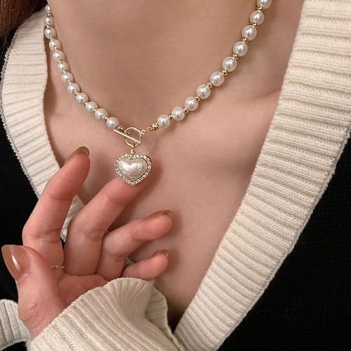 Bijoux Quotidiens Vous Rendent À La Mode, Chaîne De Perles D'imitation, Pendentif C¿Ur, Colliers De Luxe, Collier De Cou En Strass