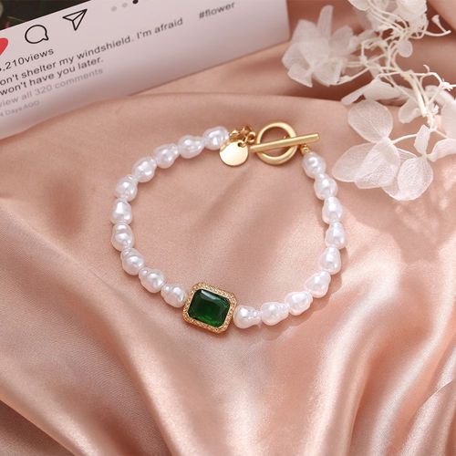 Bracelet De Perles Croisées Européennes Et Américaines, Bijoux Vert Incrustés De Tempérament Simple, Mode Rétro Créative, Vente En Gros