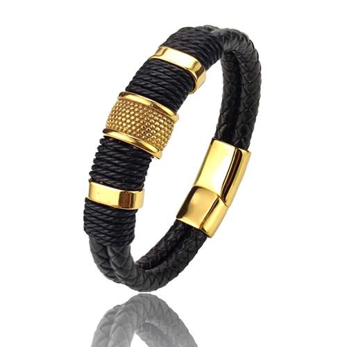 G-Noir - 18,5 Cm - Bracelet Multicouche En Cuir Véritable Pour Hommes, Vintage, Marron, Perle De Pierre, Acier Inoxydable, Cadeau