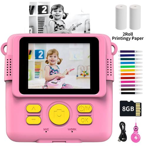 Caméra à imprimé instantané - Appareil Photo numérique rose avec imprimante thermique, impression instantanée, pour enfants, garçon et fille, jouet, cadeau'anniversaire