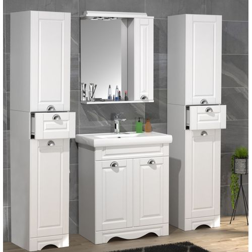 Vcm 5 Pcs. Plan De Lavabo Largeur 60 Cm Set De Meubles De Salle De Bain Lavabo Armoire De Toilette Armoire Haute Landhaus Casalo L