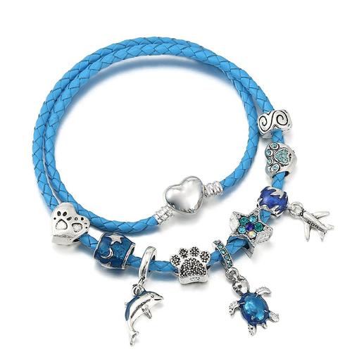 Bleu - 16cm - Bracelet Original Pour Enfants, Collection Océan, Tortue Bleue, Hippocampe, Narwhal, Dauphin Perlé, Pour Garçons Et Filles