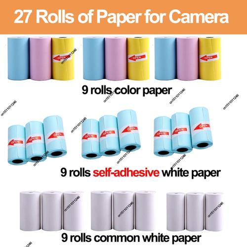 avec cadeau - 27 rouleaux de papier - Appareil photo thermique instantané sans encre pour enfants, nouveau jouet pour filles et garçons, pour photographie, vidéo, cadeaux'anniversaire