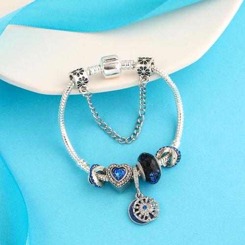 Plaqué Argent - 18cm - Bracelet Original Pour Enfants, Collection Océan, Tortue Bleue, Hippocampe, Narwhal, Dauphin Perlé, Pour Garçons Et Filles