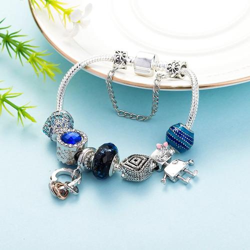 Couleur Argent - 17cm - Bracelet Original Pour Enfants, Collection Océan, Tortue Bleue, Hippocampe, Narwhal, Dauphin Perlé, Pour Garçons Et Filles