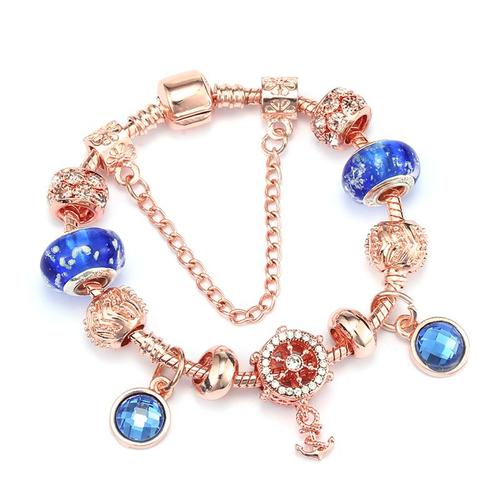 Or Rose - 17cm - Bracelet Original Pour Enfants, Collection Océan, Tortue Bleue, Hippocampe, Narwhal, Dauphin Perlé, Pour Garçons Et Filles