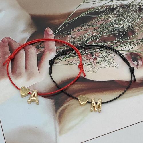 Rouge - Bracelet Porte Bonheur Avec Initiales De Nom En Forme De Petit C¿Ur Pour Homme Et Femme, Couleur Or, Corde Rouge, Cadeau De Couple, Nouveauté