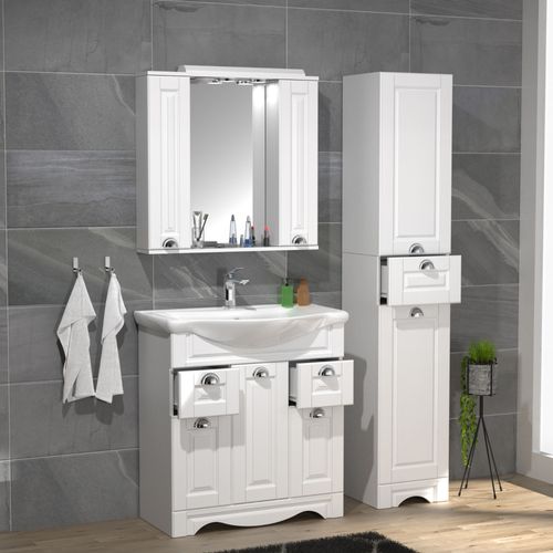 Vcm Ensemble De Meubles De Salle De Bains 4-Pièces Lavabo Largeur 75 Cm Lavabo Armoire De Toilette Armoire Haute Tiroir Campagne Casalo Xl