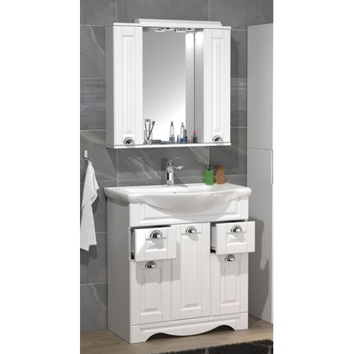 Vcm Ensemble De Meubles De Salle De Bains 3-Pièces Lavabo Largeur 75 Cm Lavabo Armoire De Toilette Tiroirs Landhaus Casalo Xl