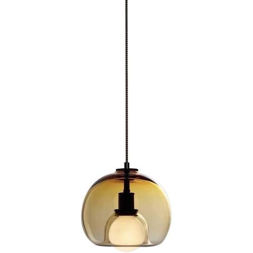 Nordique Moderne Pendentif Lumière Boule De Verre Abat-Jour Suspendu Loft Led Plafonnier 25cm Lustre Pour Salon Salle À Manger Restaurant Hôtel Café (Ambre)