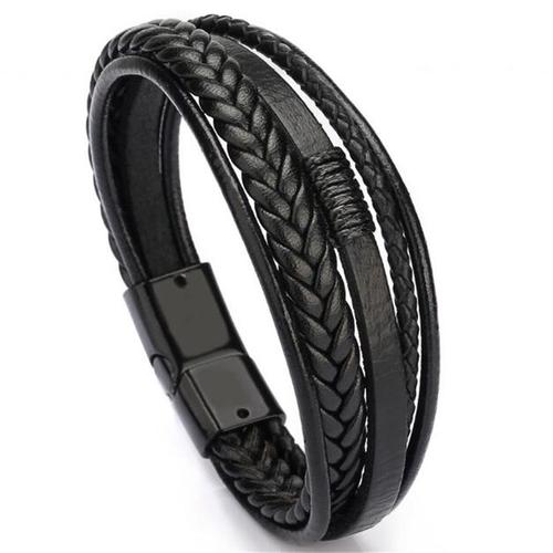 H22228 - Bracelet Tendance En Cuir Véritable Pour Hommes Et Femme, Gourmette Multicouche, En Acier Inoxydable, En Cordon Tressé, Bijou Unisexe