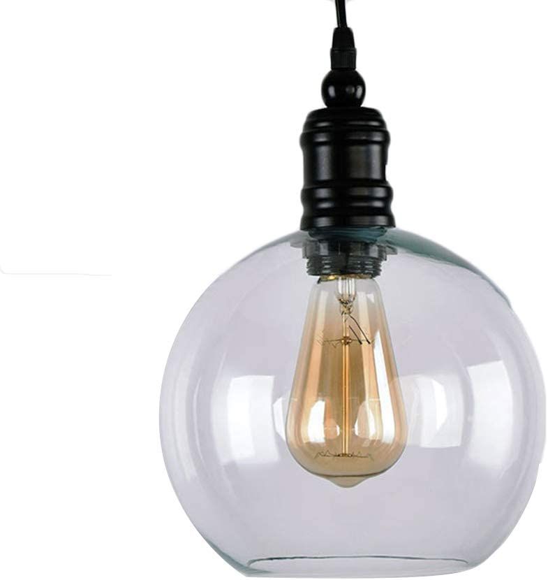 Rétro Industriel Pendentif Lampe Luminaire Transparent Boule De Verre Lustre Plafonnier E27 Loft Suspension Pour Salle À Manger Cuisine Salon Café (Ballon)