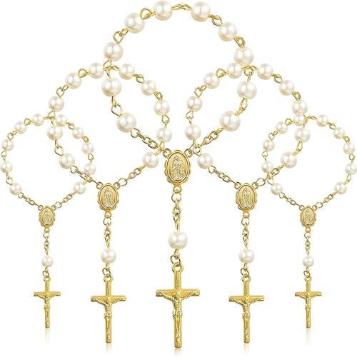 30 Pièces Chapelet De Baptême Chapelet En Acrylique Chapelets De Baptême De Doigt De Perles Fausses Perles Pour Faveurs Baptême Communion Mariages Fête (Chaîne En Or Ivoire Perle)