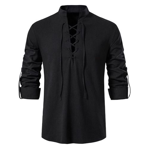 Col En V Manches Longues Henry Chemise Coton Lin Version Ample Top De Printemps Mode Pour Gar?Ons