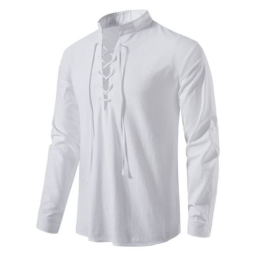 Col En V Manches Longues Henry Chemise Coton Lin Version Ample Top De Printemps Mode Pour Gar?Ons
