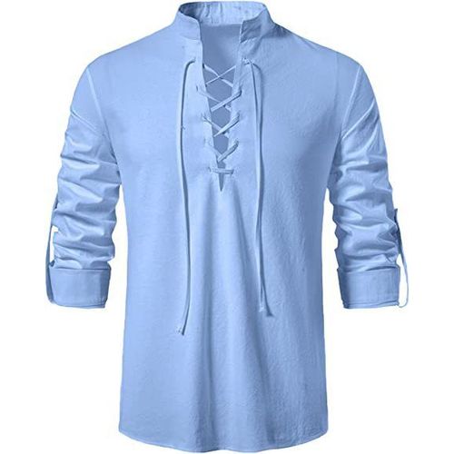 Col En V Manches Longues Henry Chemise Coton Lin Version Ample Top De Printemps Mode Pour Gar?Ons