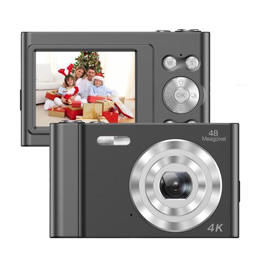 Pas de carte SD - Noir - Caméscope vidéo pour appareil photo numérique 4K, écran IPS 48MP, poignées qualifiée ales, batterie flash ECT, carte mémoire 32 Go, cadeau de Noël, 2.4 pouces